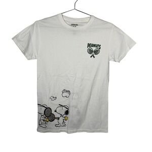 Peanuts Snoopy White Regular Fit T-Shirt Tennis Graphic Cotton Small